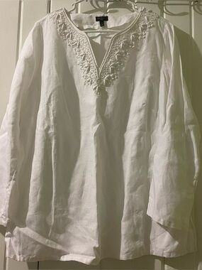 Talbots 100% linen beaded top 1X NWOT